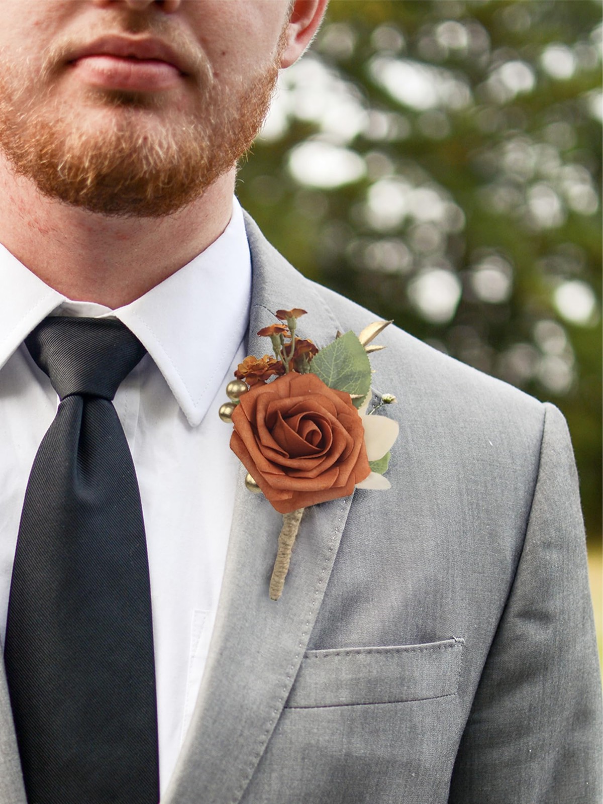 2 PCS Terracotta Boutonnieres Men Wedding Groom Burnt Orange Faux Floral