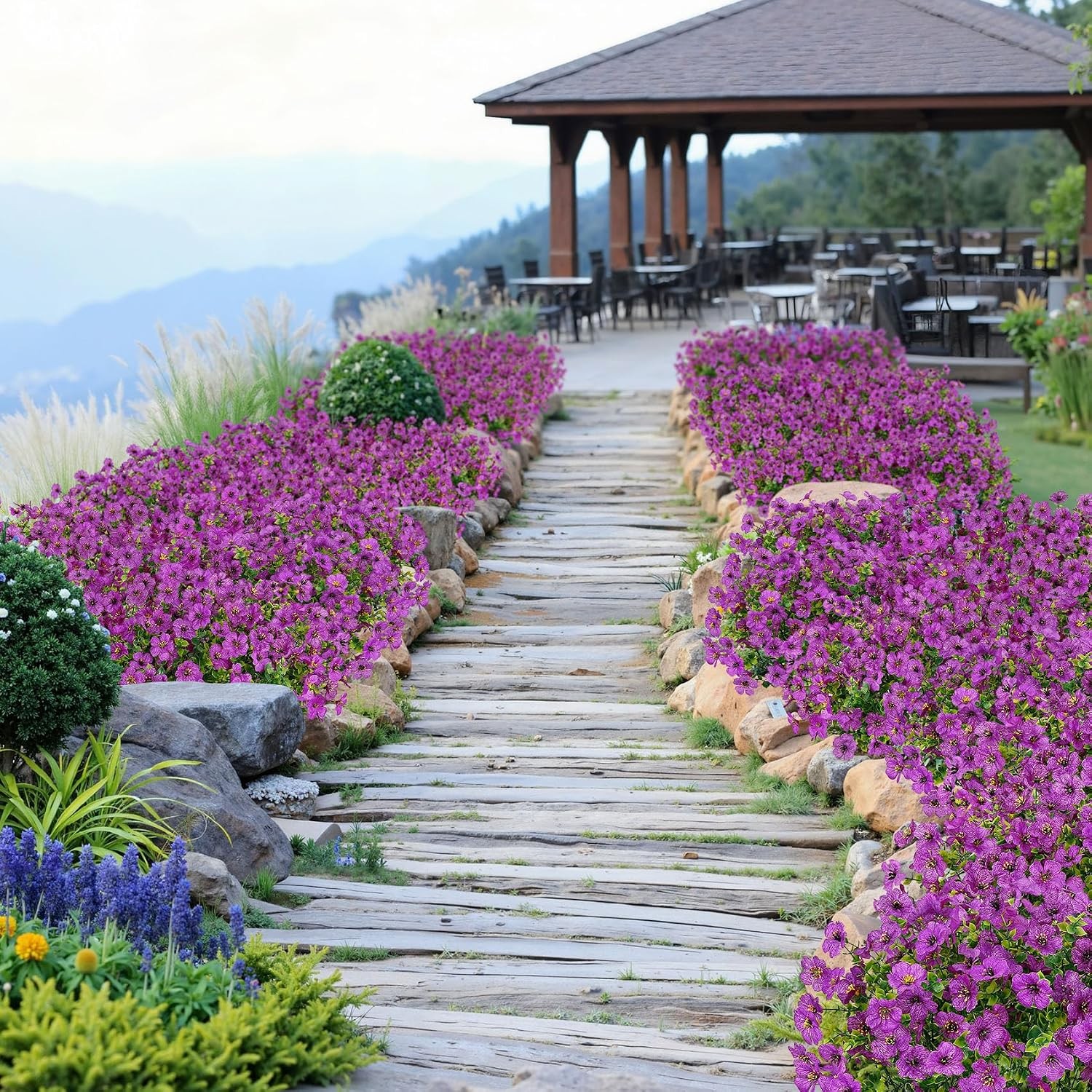 24 Bundles Artificial Flowers for Outdoors Decoration, UV Resistant Purple Si…
