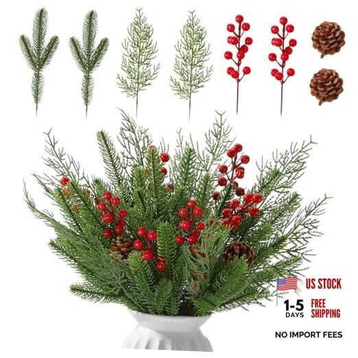 50 Pcs Artificial Pine Branches for Christmas Decorations,42 pcs Christmas