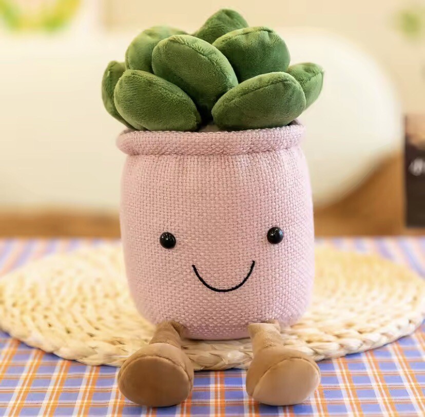Pink Happy Potted Succulent Plant Stuffed Plush Plushie Home Decor