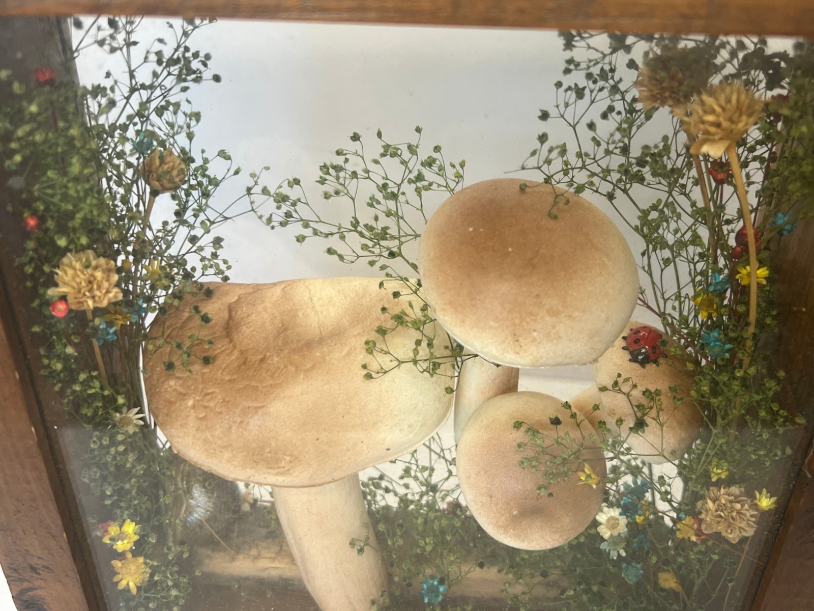 Vtg Cottage Core Mushroom Shadow Box Wood 1970s Decor Fairy Garden MCM Merry