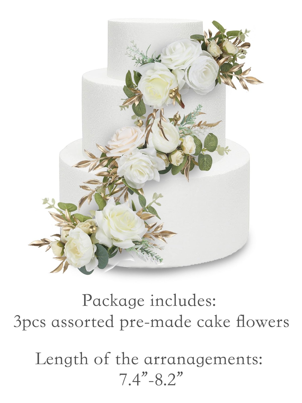 3 PCS Pre Made Cake Toppers Flowers Decorations Wedding Baby Shower White