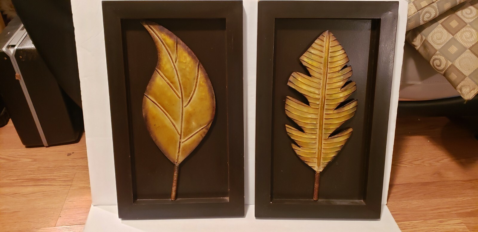 Natural Leaf Gold Framed Fall home decor on brown rectangular frames set of two♡