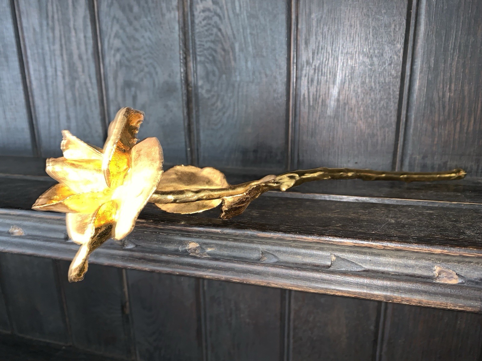 24kt Gold Long Stem Tall Gold Dipped Rose In Great Condition 12” X 4” X 3”