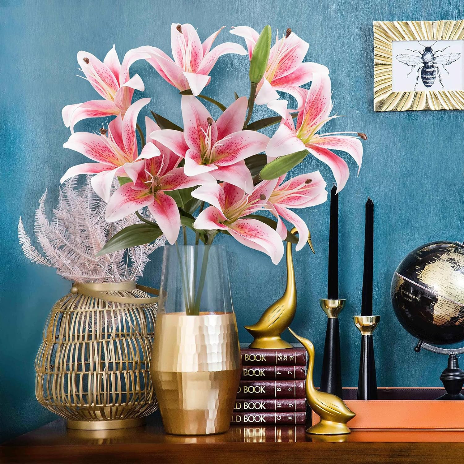 12 Heads Artifical Lily Flowers, Long Stem Artificial Stargazer Lilies with 9…