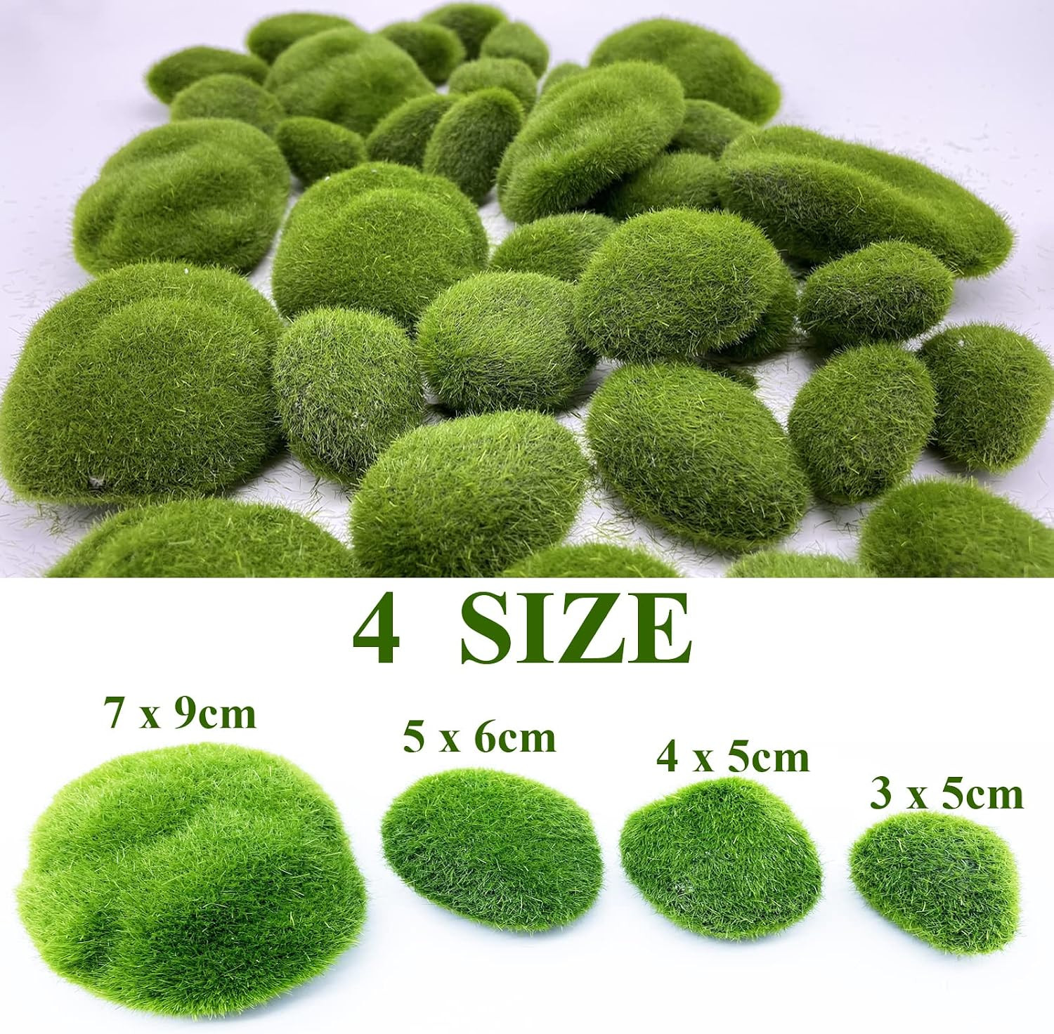 40PCS Artificial Moss Rocks Decorative Moss Balls Green Moss Covered Stones