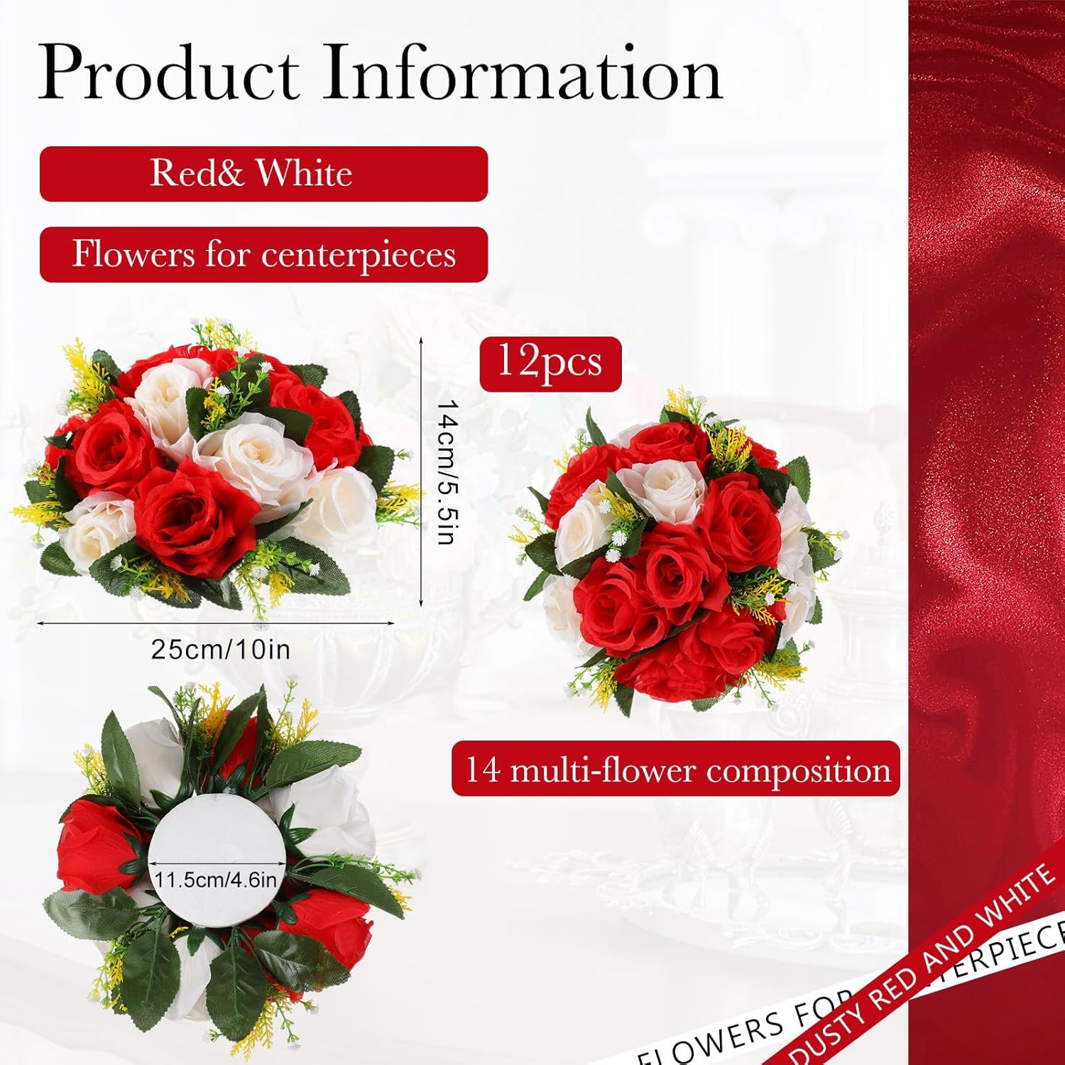 12 Pcs Silk Flower Balls Centerpieces – Artificial Rose & Hydrangea Decor