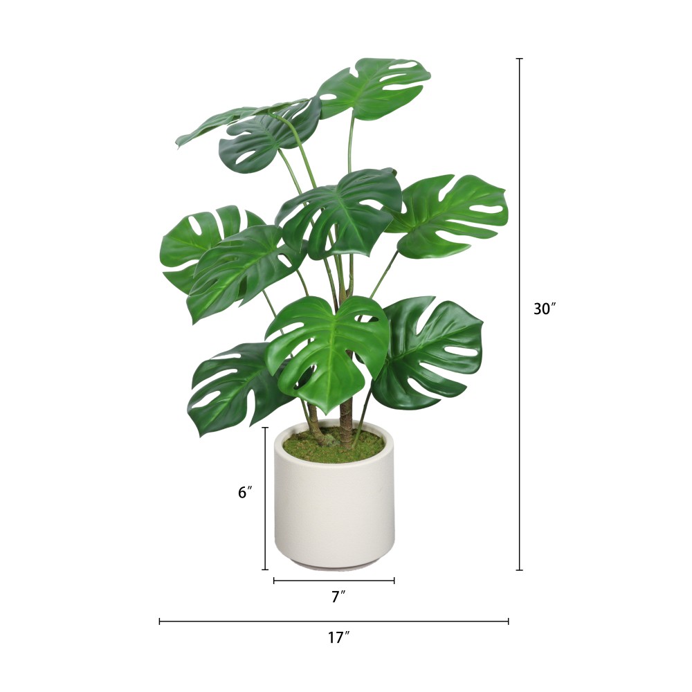 30” Artificial Tropical Alocasia Leaf Plant With White Pot 2pc/set