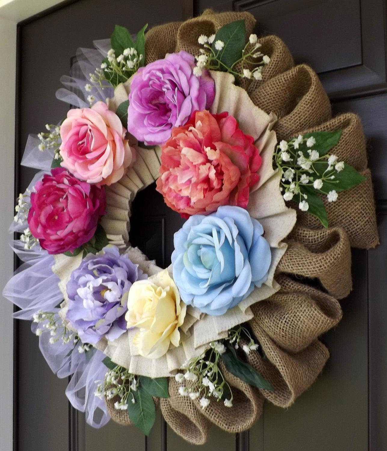 Beautiful wreath,Purple,Yellow, Pink, Blue, Red Roses Wreath, A Perfect GIFT !