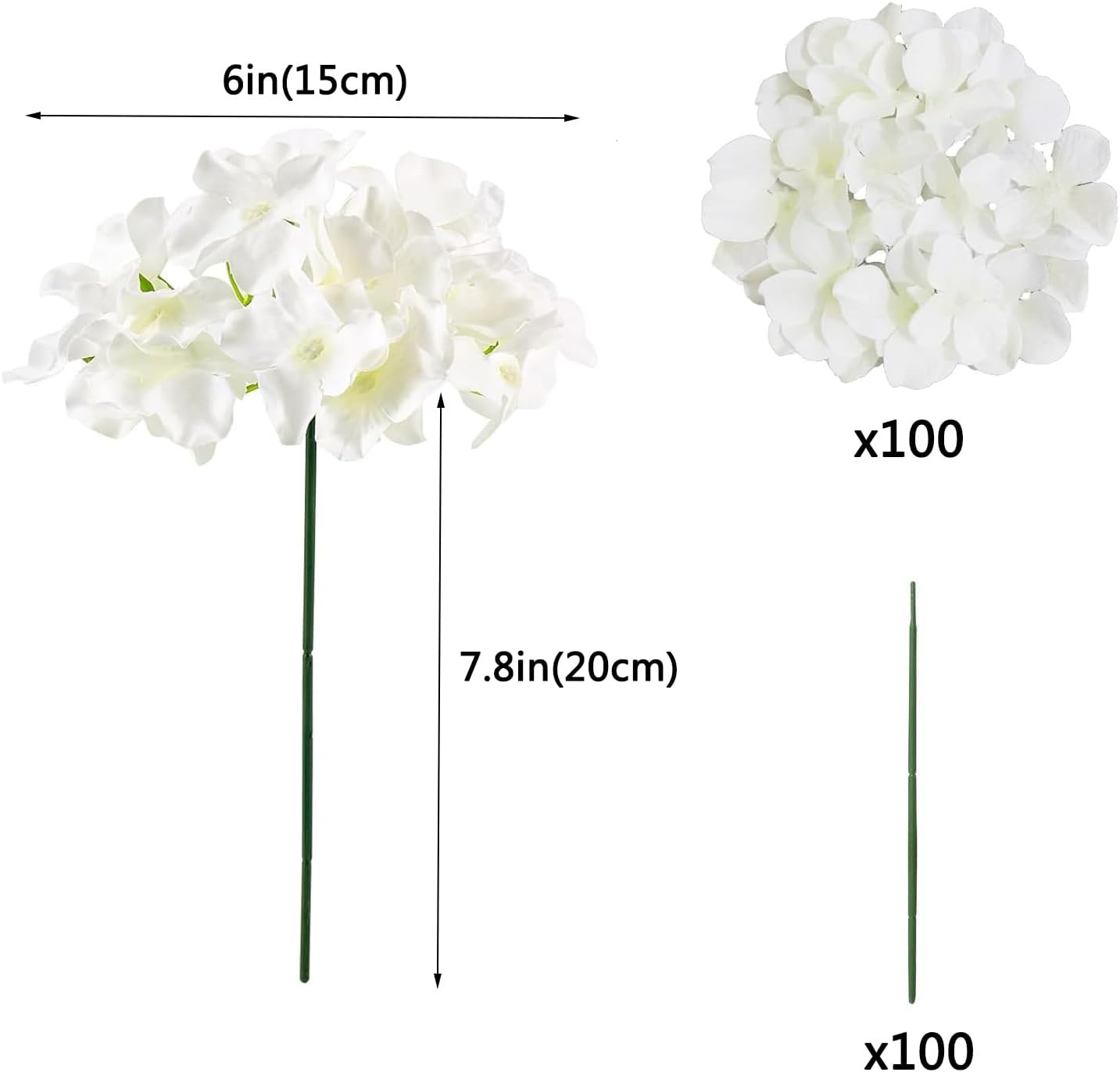 100PCS Ivory Silk Hydrangea Flowers with Stems for Wedding & Party Decor