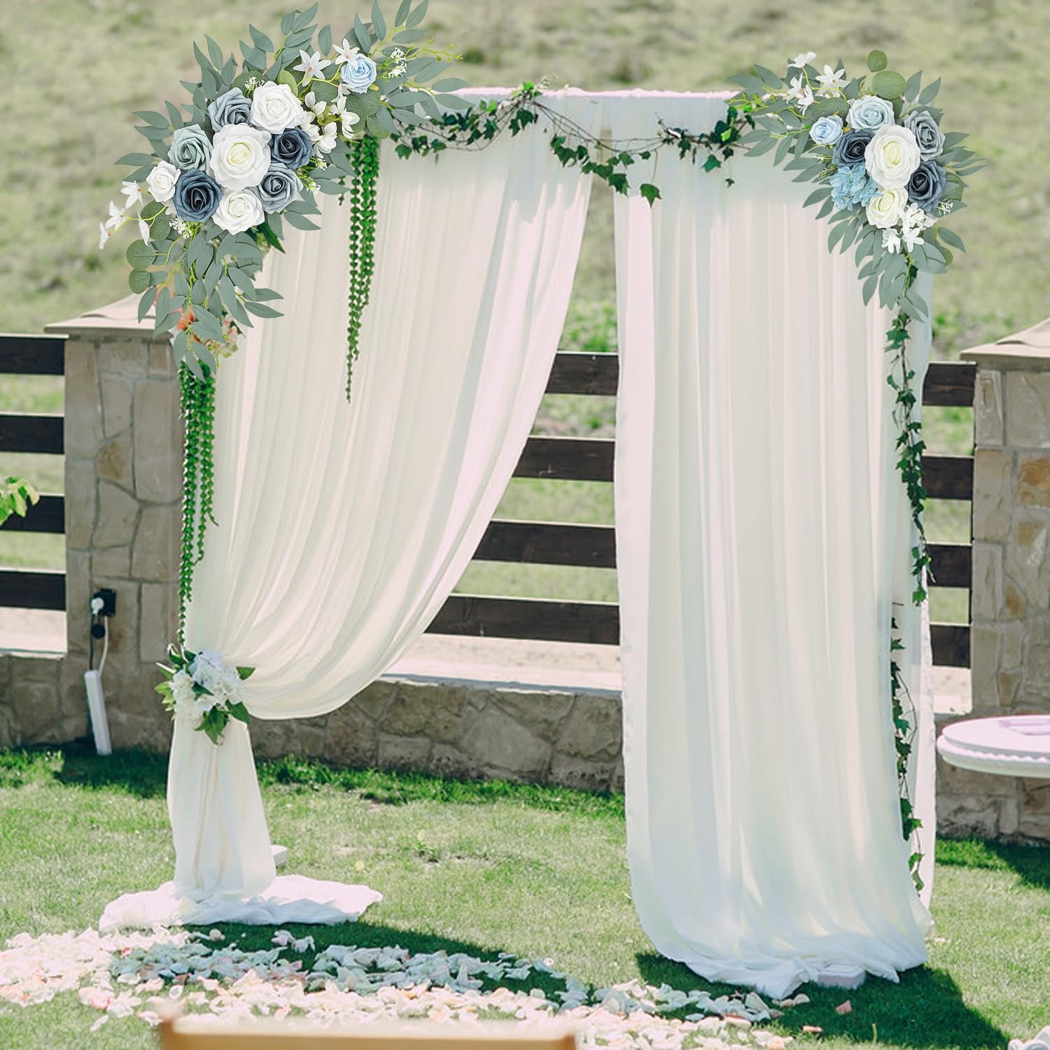 2 PCS Blue Wedding Arch Flower Swags Artificial Floral Reception Backdrop