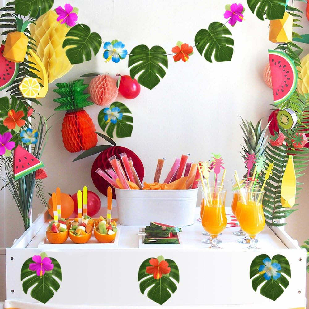 24 Pcs Artificial Tropical Leaves Hawaiian Luau Party Decor Medium Simulation Tr