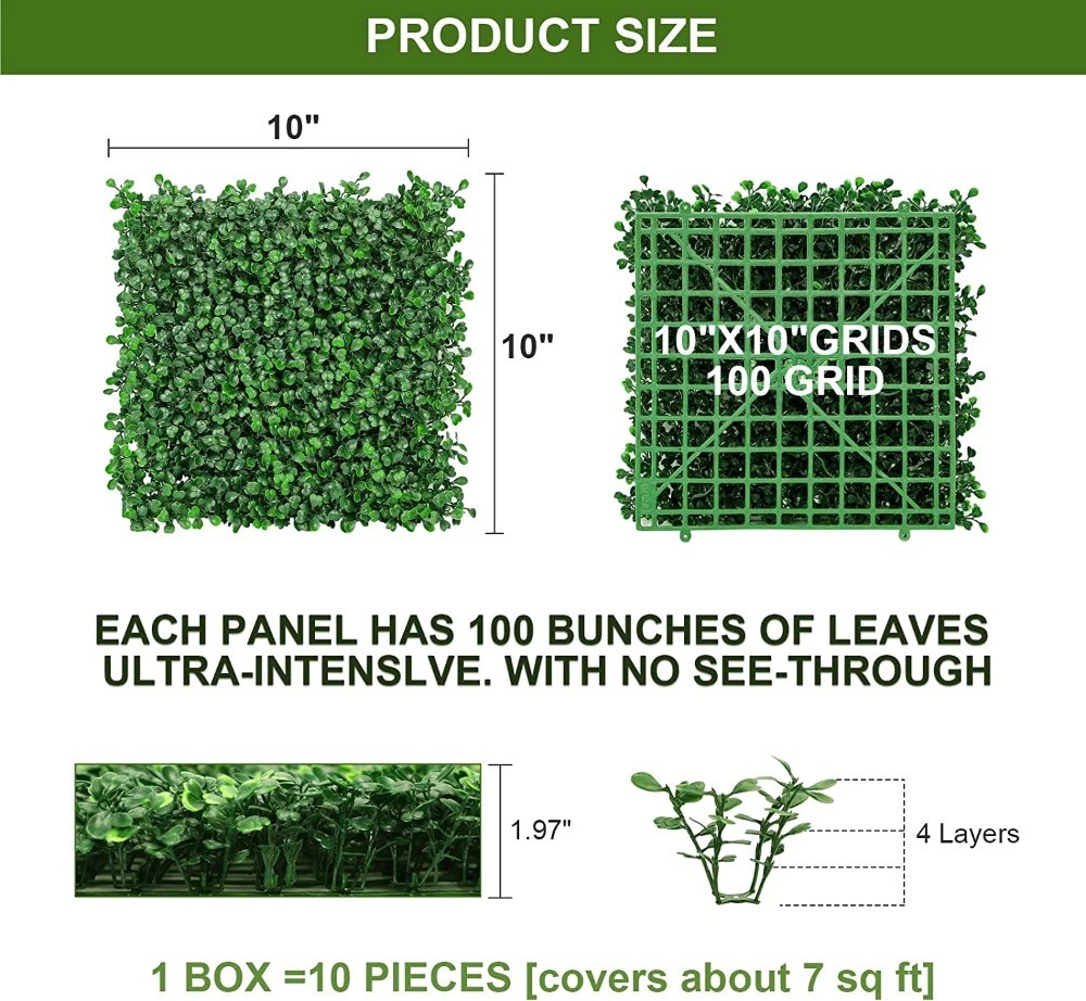 4-Layer Grass Wall Panels, 10″x 10″(10pcs) Artificial Green Wall Panel Backdrop