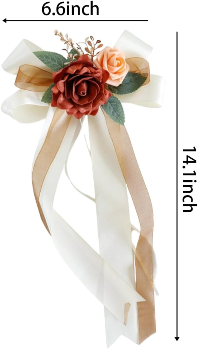 2 Packs Decorative Flowers for Wedding Car Mirror,14 Inch Wedding Car Door Handl
