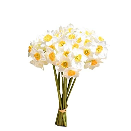 12 Stems Silk Daffodils – Artificial Spring Centerpiece Flowers for White
