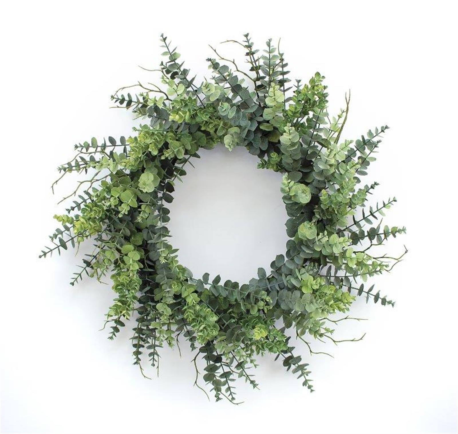 Mixed Eucalyptus Leaf Foliage Wreath with Twig Accents 29″D
