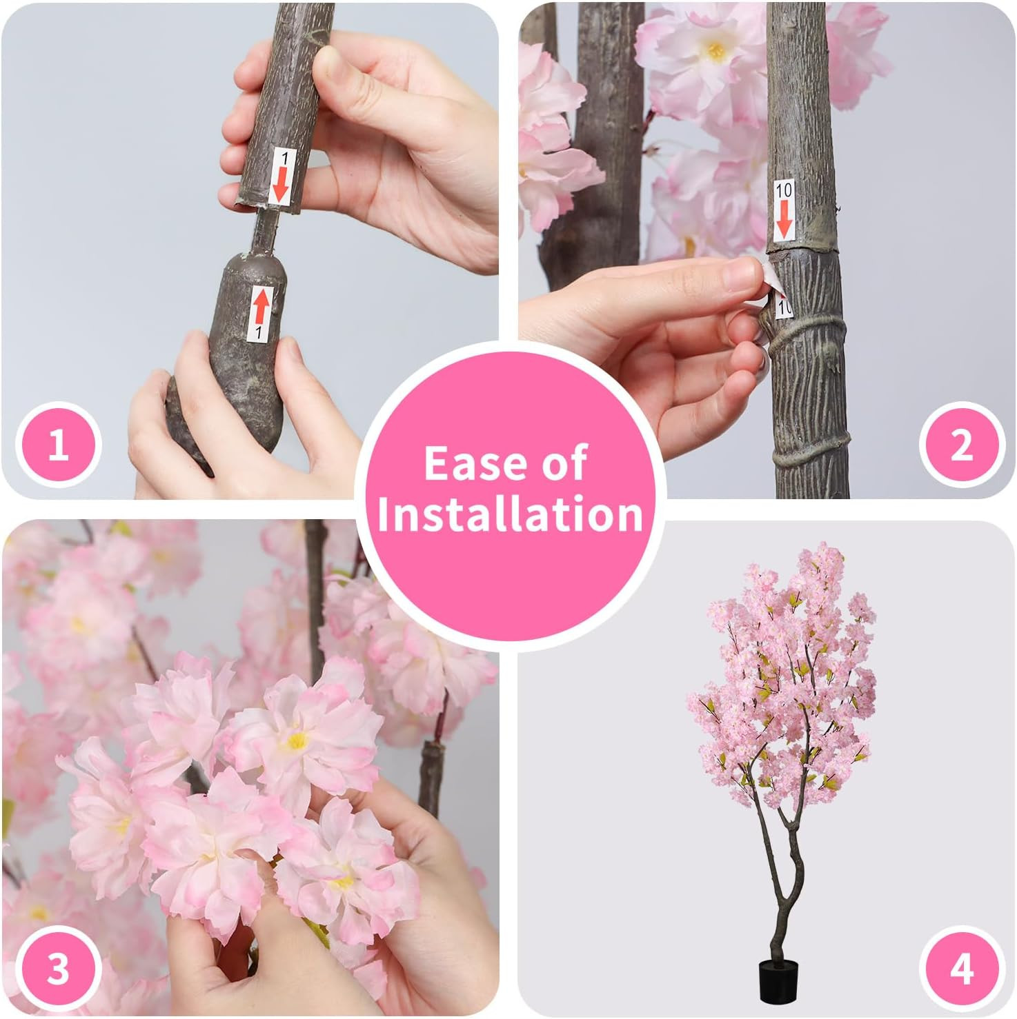 6.56Ft Tall Pink Artificial Cherry Blossom Tree Decor, Fake Silk Flower Plant In