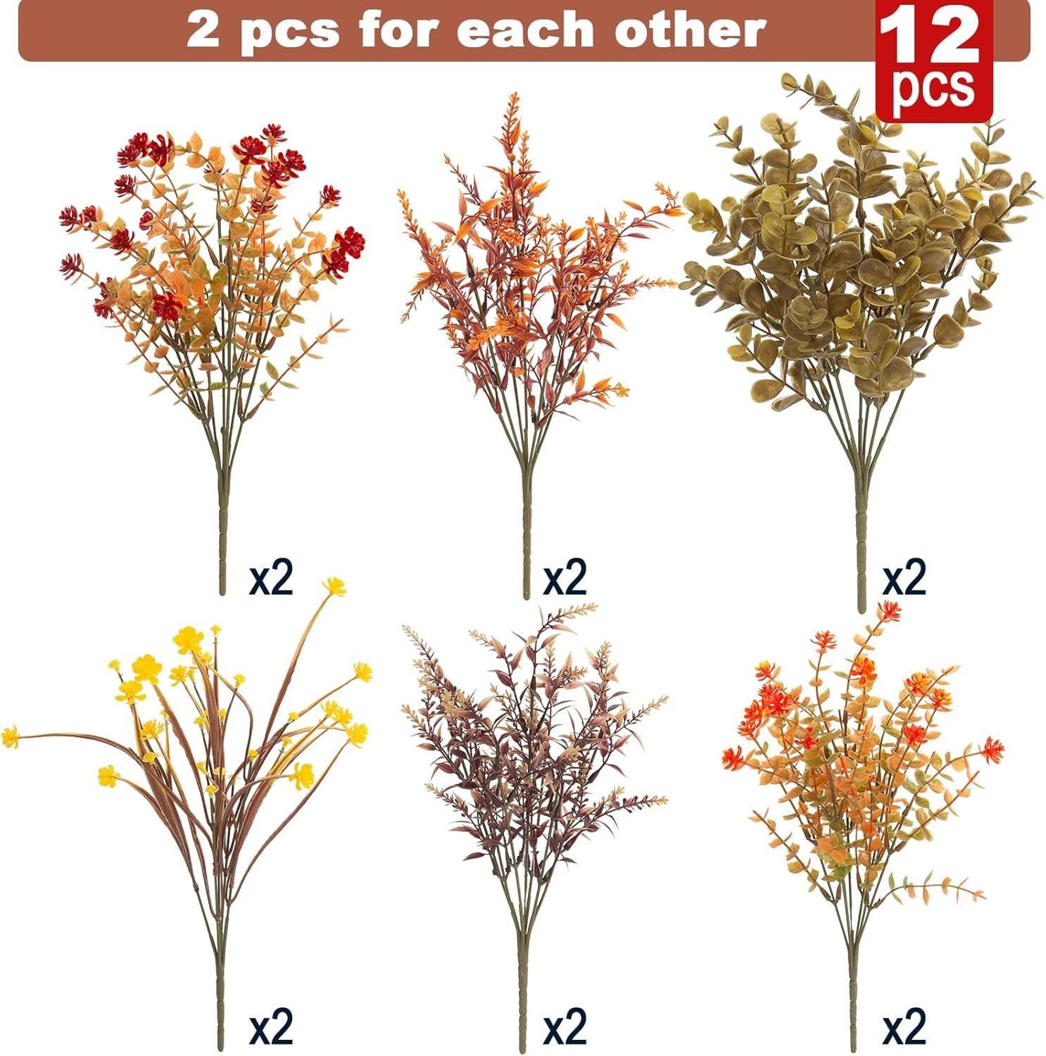 12 Pcs UV Resistant Artificial Fall Flowers – Vibrant Orange Outdoor Decor