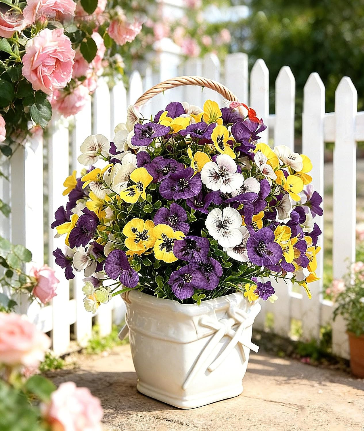2 Pack Yellow Artificial Petunia Flowers – 23” Tall UV Resistant Decor