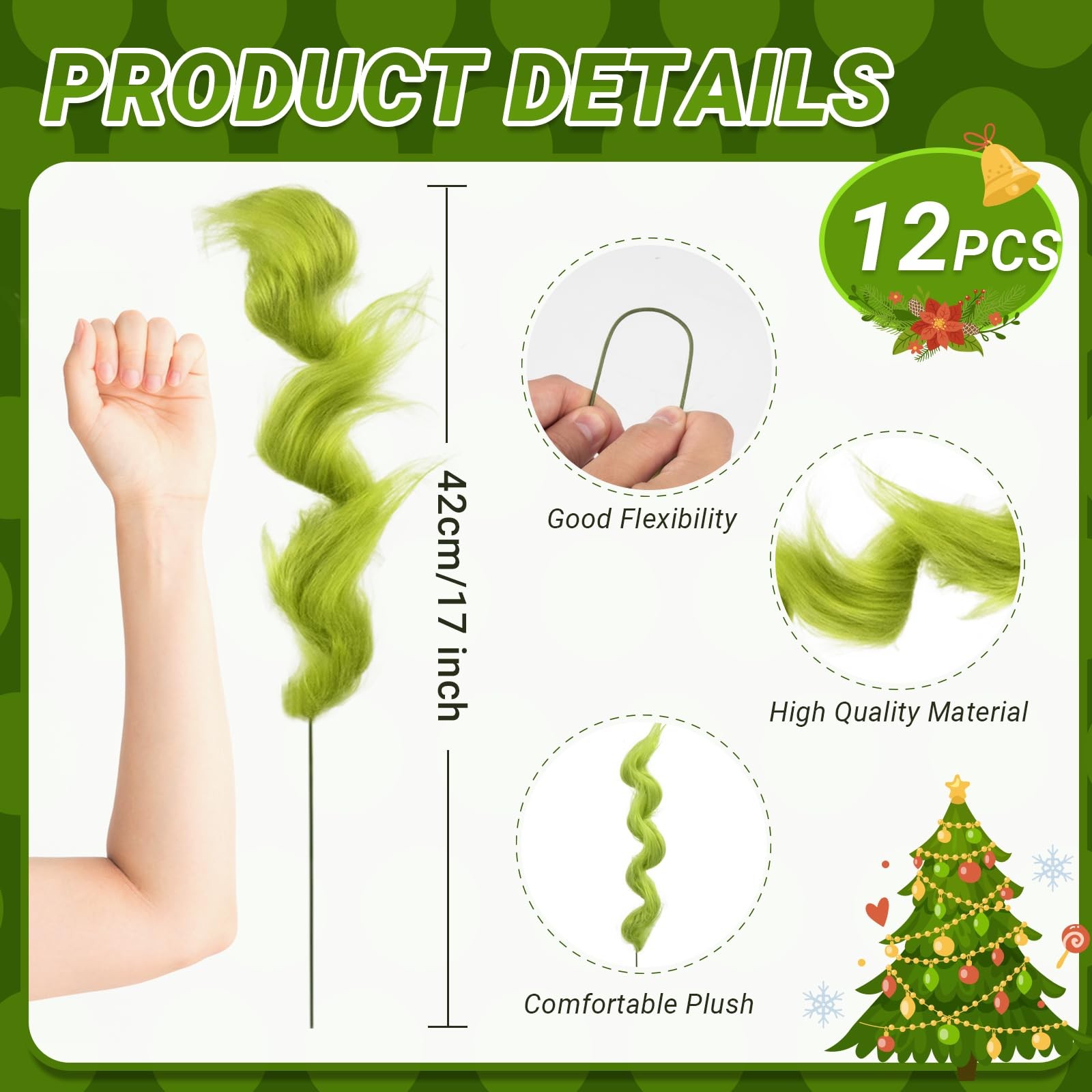 12 PCS Lime Green Furry Christmas Tree Picks Glitter Curly Candy Vase Filler
