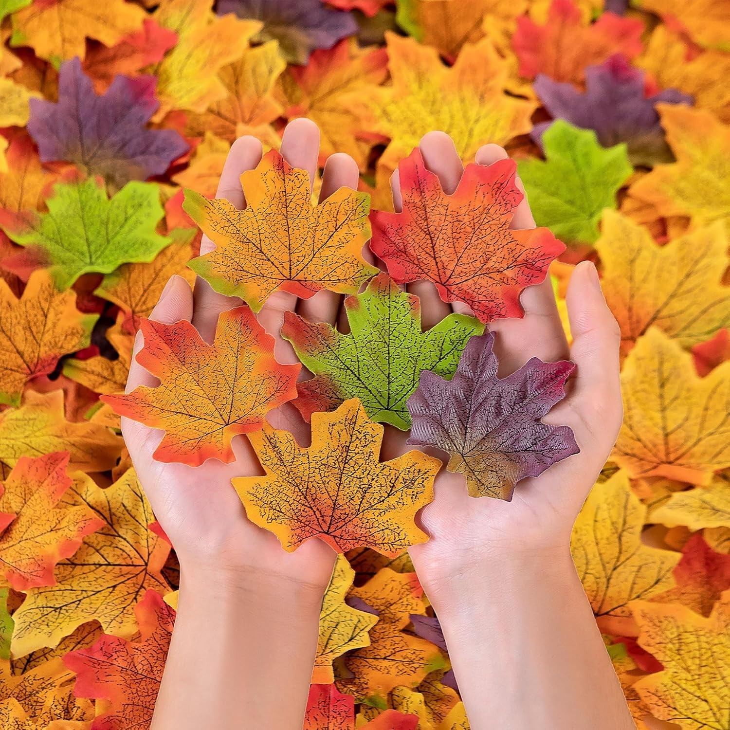 500PCS Fall Maple Leaves Bulk, 8 Colors with 100 Glue Dots | Autumn leaves fo…