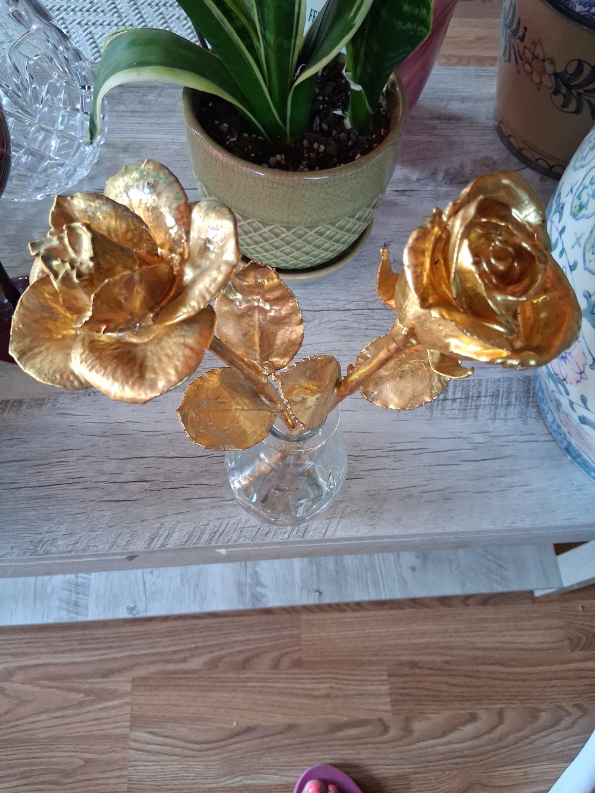 2 Gorgeous 12″ Stem Roses Dipped Gold Rose Real Plated Preserved Roses In Vase