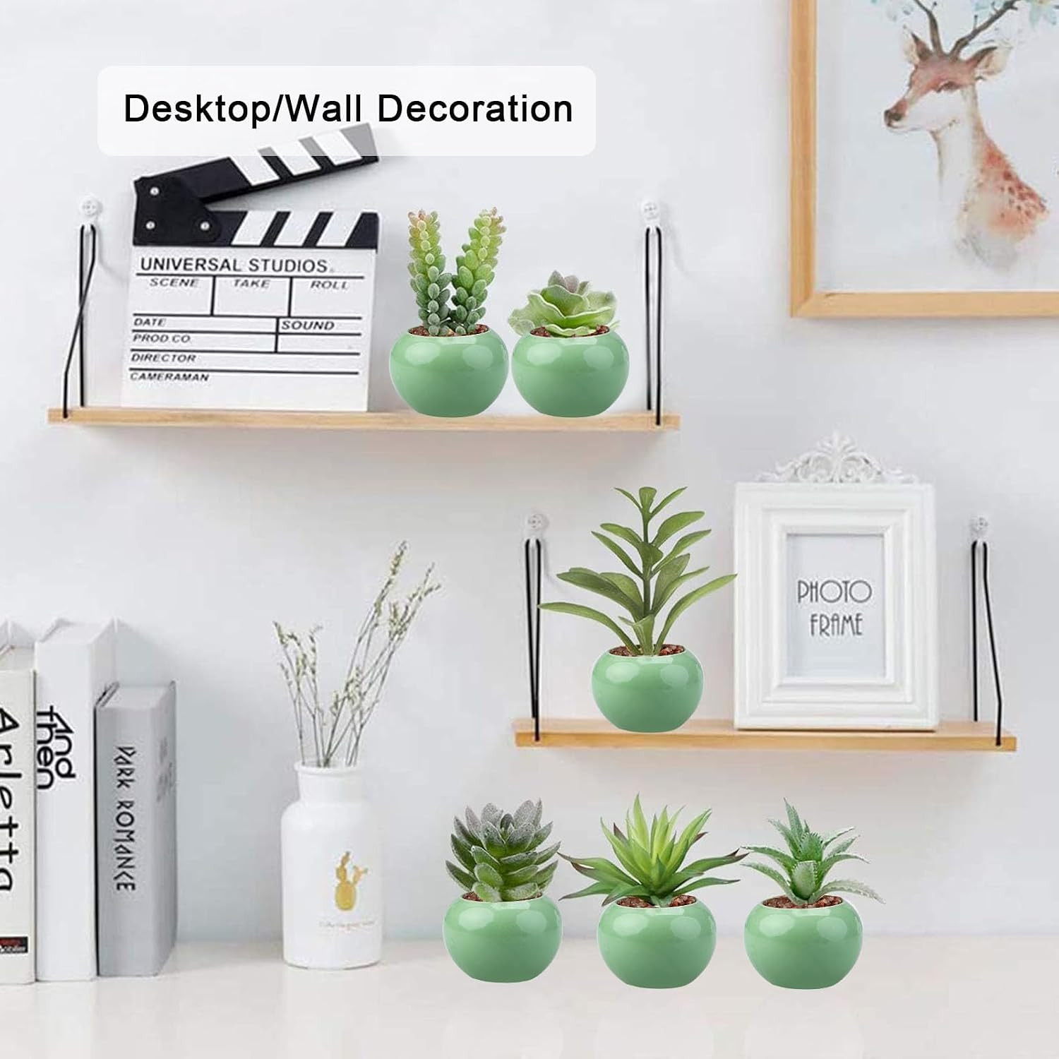 6 Pcs Small Artificial Succulent Plants Bulk in Ceramic Pots Mini