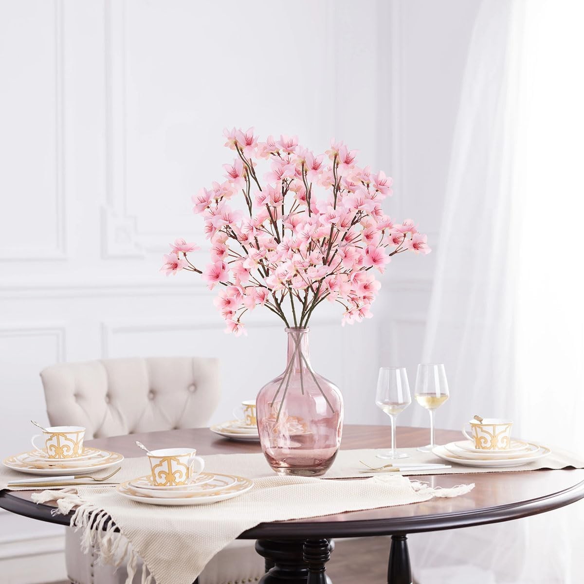 4 Pcs Artificial Cherry Blossom Flower Branches, Bulk Silk Faux Flowers Real Tou