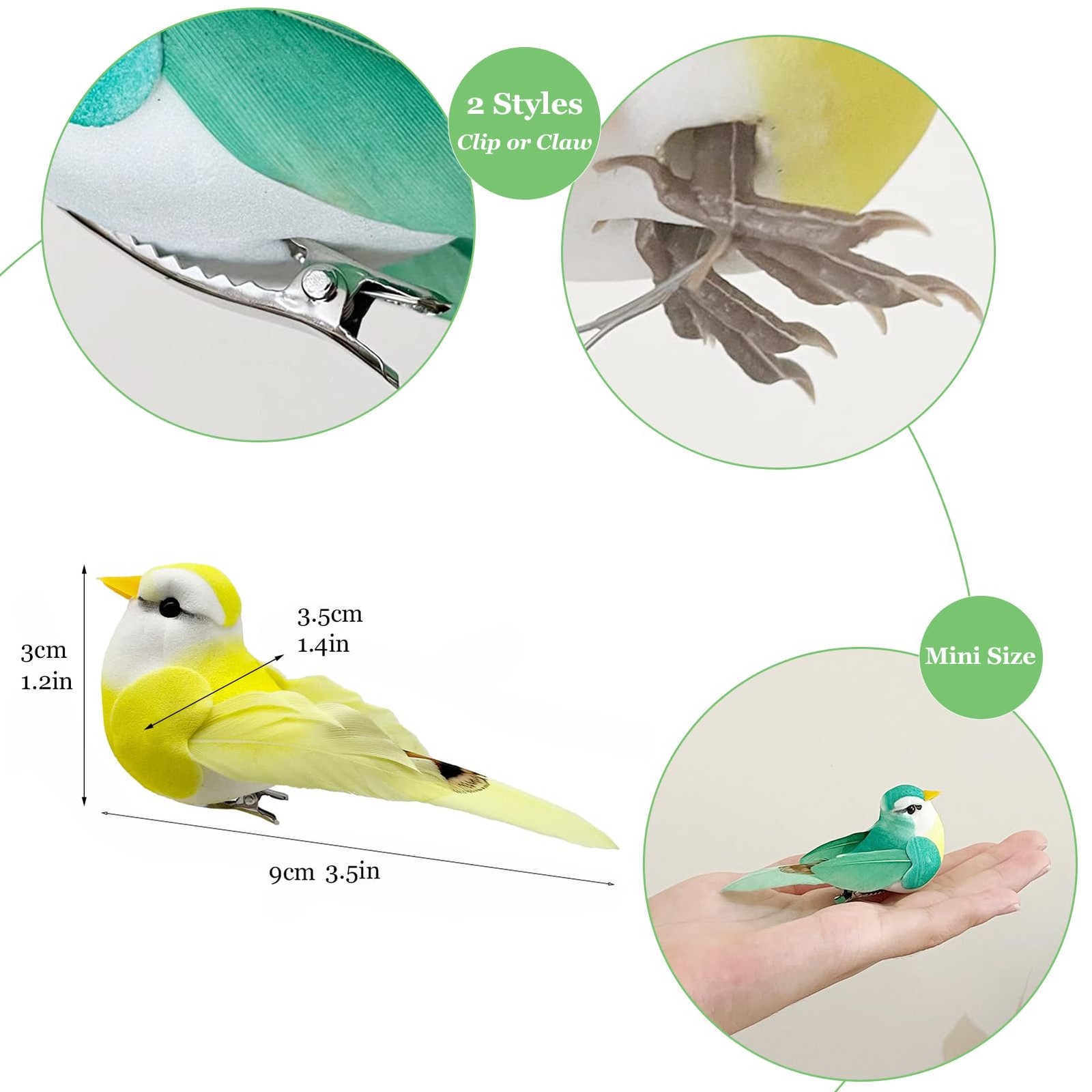 12pcs Artificial Simulation Foam Feather Birds with Wire Feet 3.5in Mini Love…