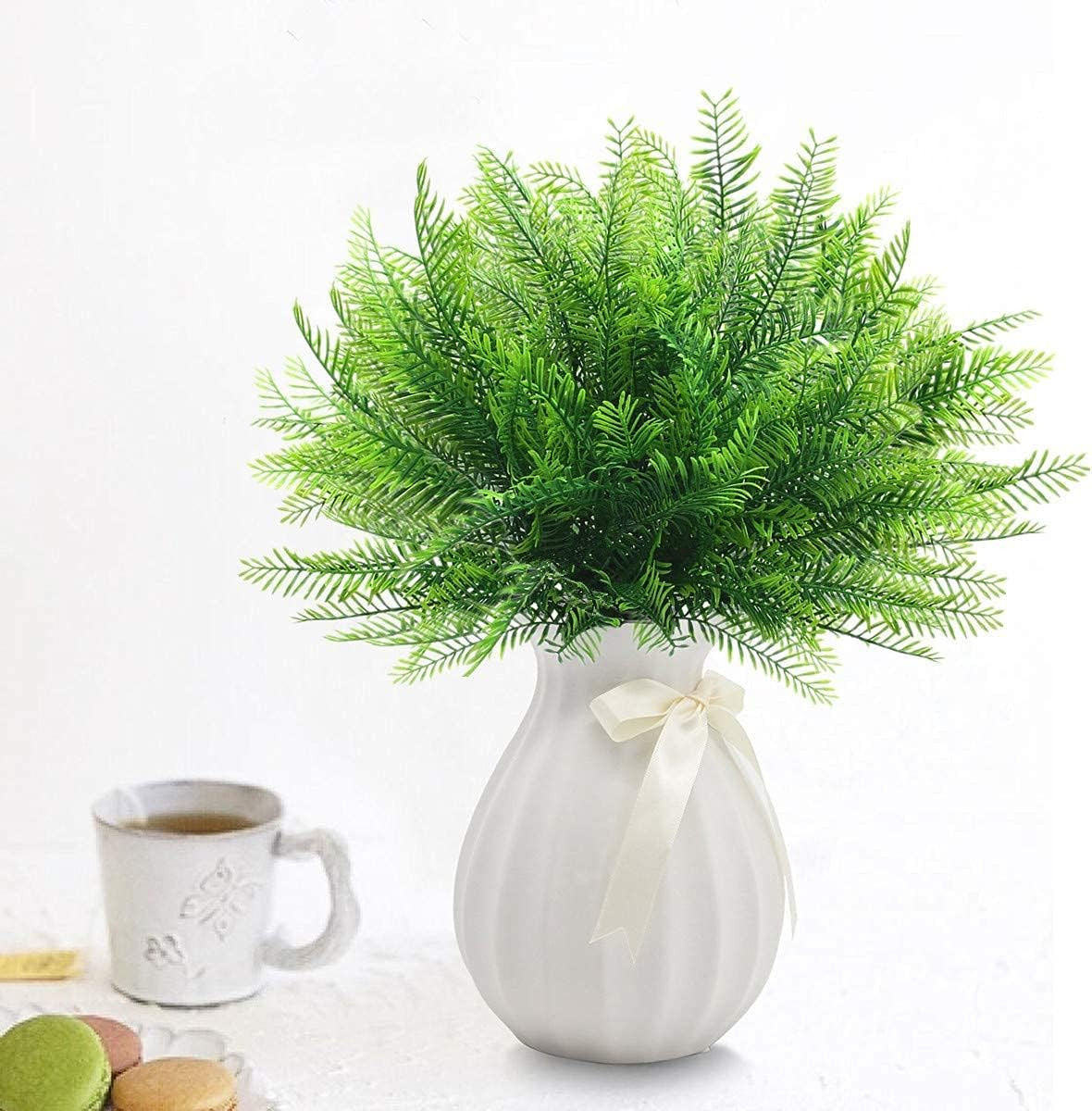 CATTREE Artificial Shrubs, Plastic Plants Bamboo Grass Fake Green Bushes Greener