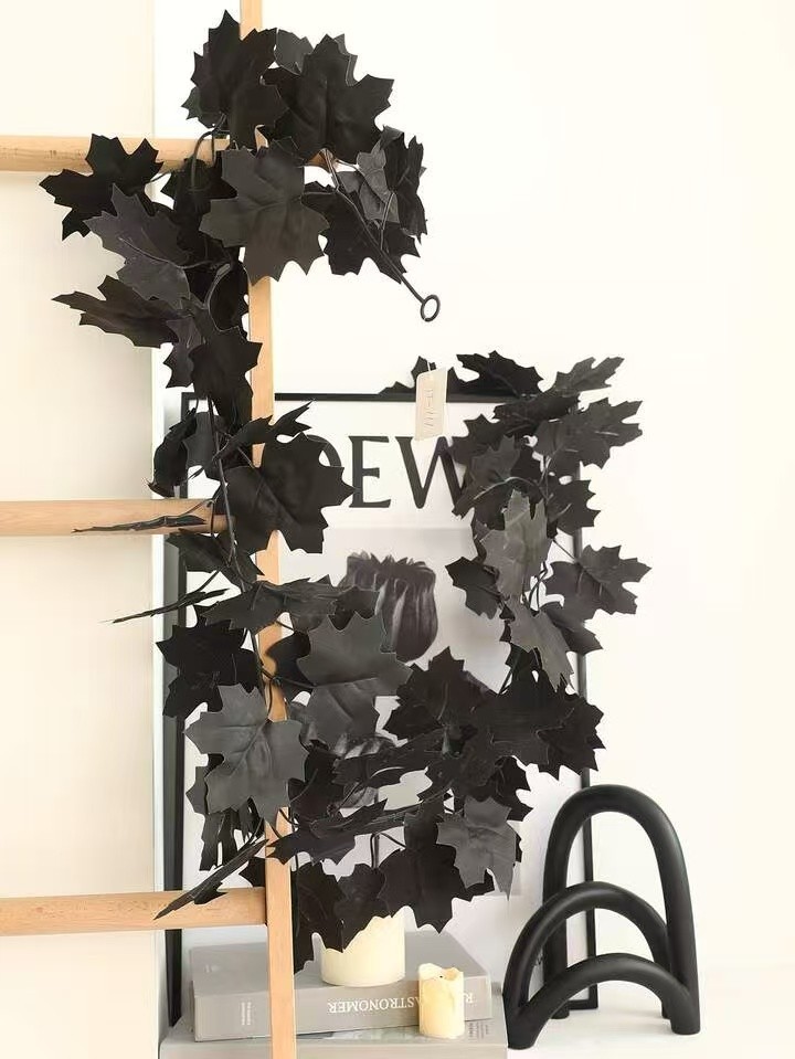 Halloween Artificial Maple Leaf Lifelike For Decorating Home/Wall Black