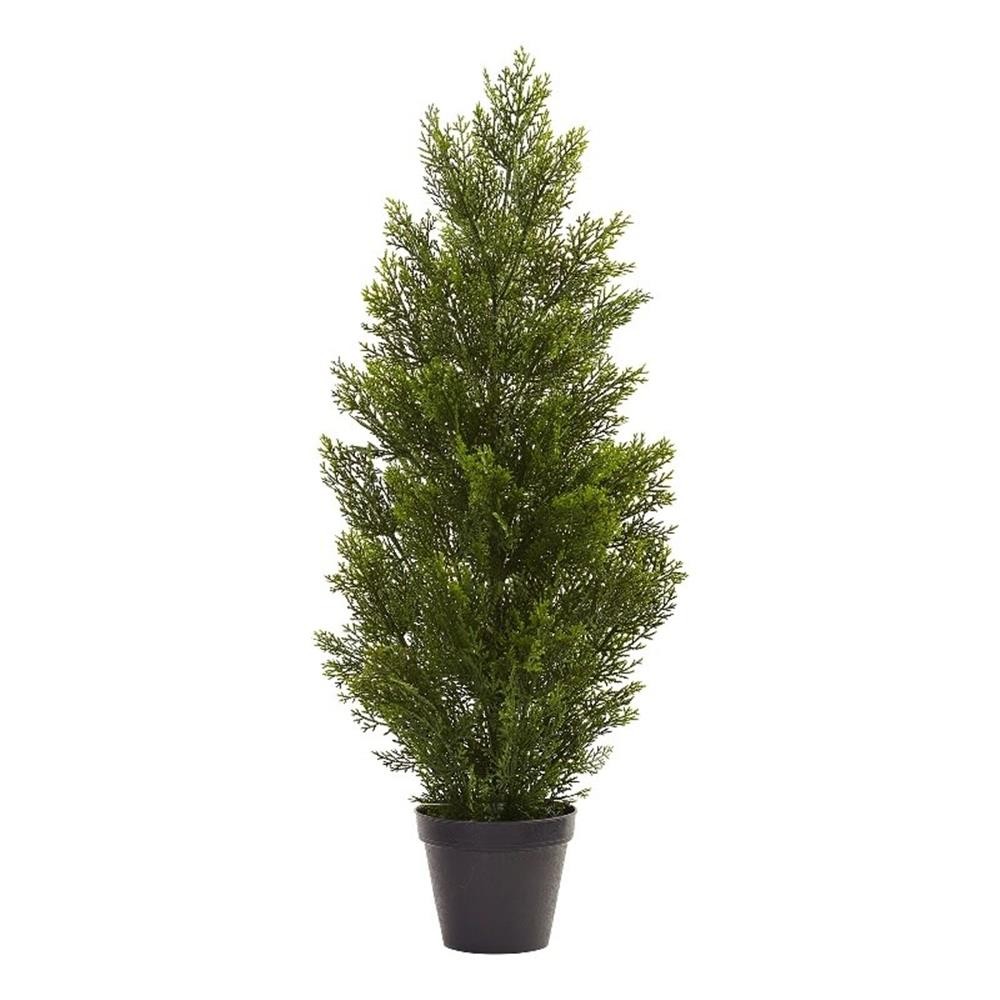 Pemberly Row Indoor/Outdoor 36″ Mini Cedar Pine Tree in Green/Black
