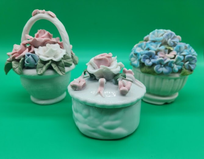3 Vintage Porcelain Flower Basket Set
