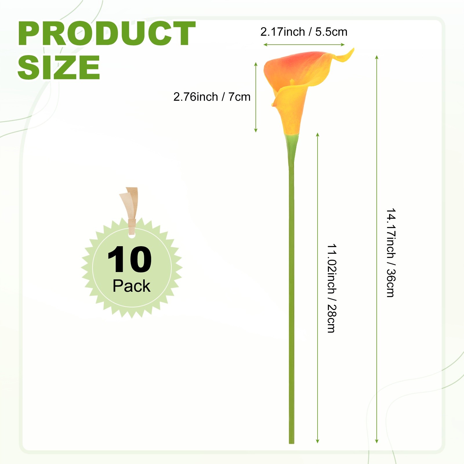 10-Pack Artificial Calla Lily Flowers 14 Inch for Home [Yellow Orange]