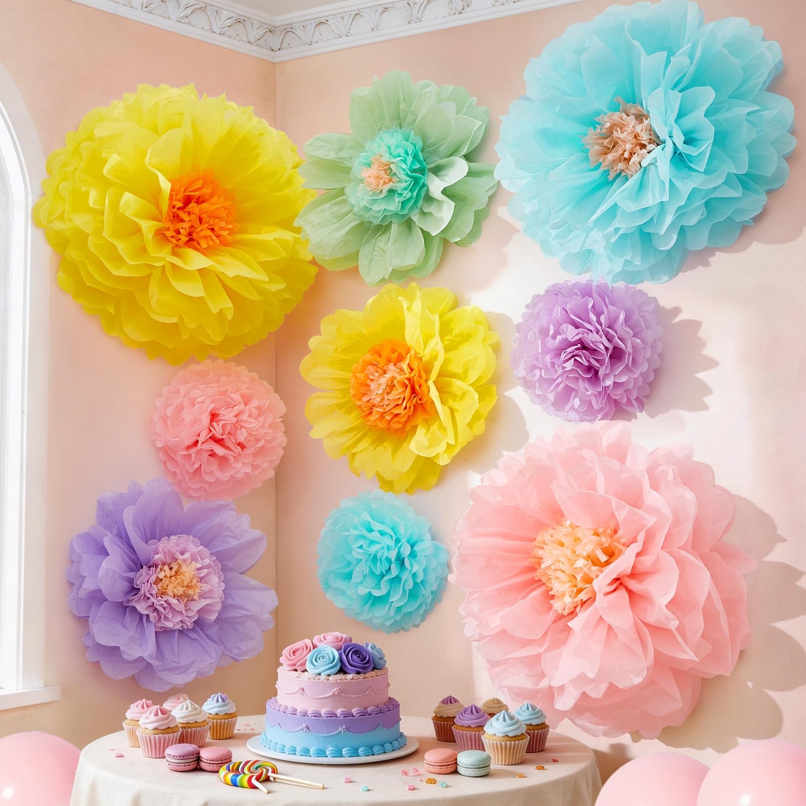 9 PCS Giant Paper Flowers Extra Large Handcrafted Tissue Decorations Backdrop