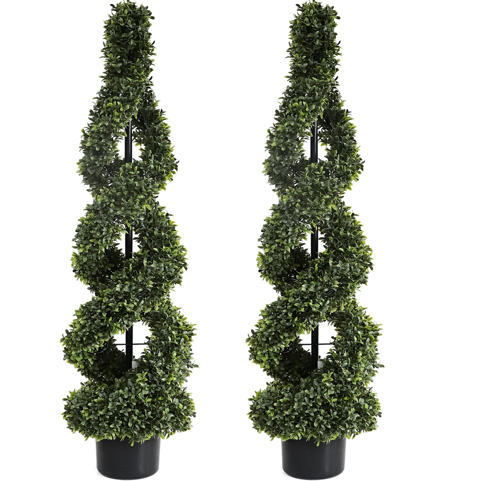 46Inch Double Spiral Artificial Boxwood Topiary Tree 4″ Plants Fake Faux Plan…