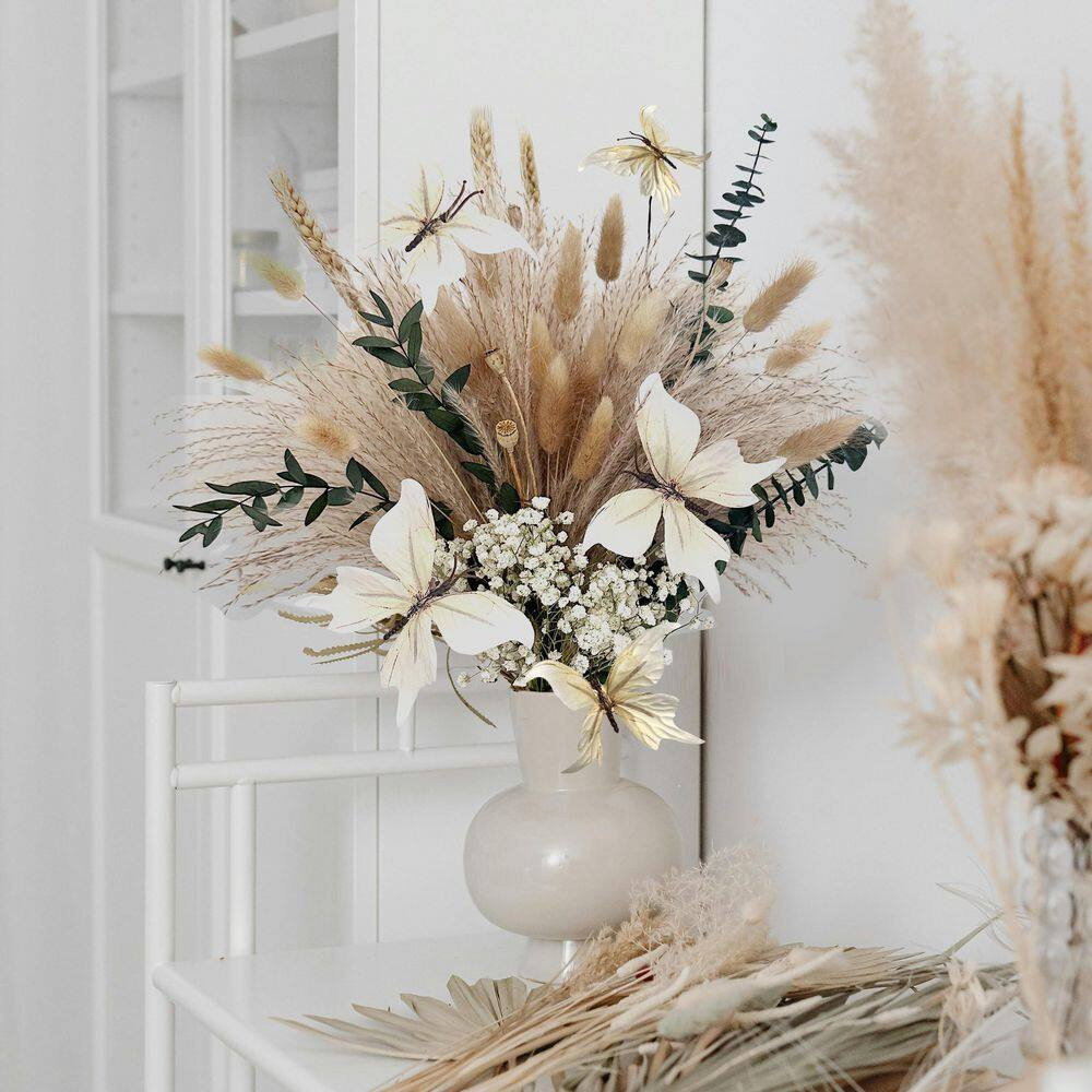 17 In. Brown Bohemian Dried Pampas Grass Bouquet-Includes Bunny Tail Grass and B