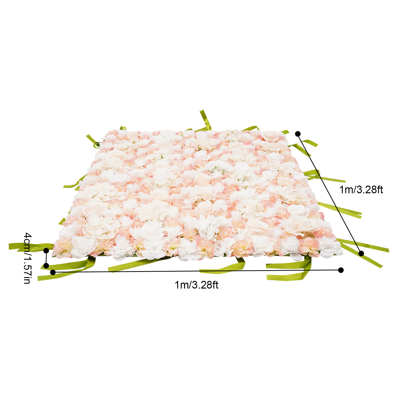 1*1m Artificial Floral Wall Champagne White Fake Floral Wall Panel W/ Pull Strap