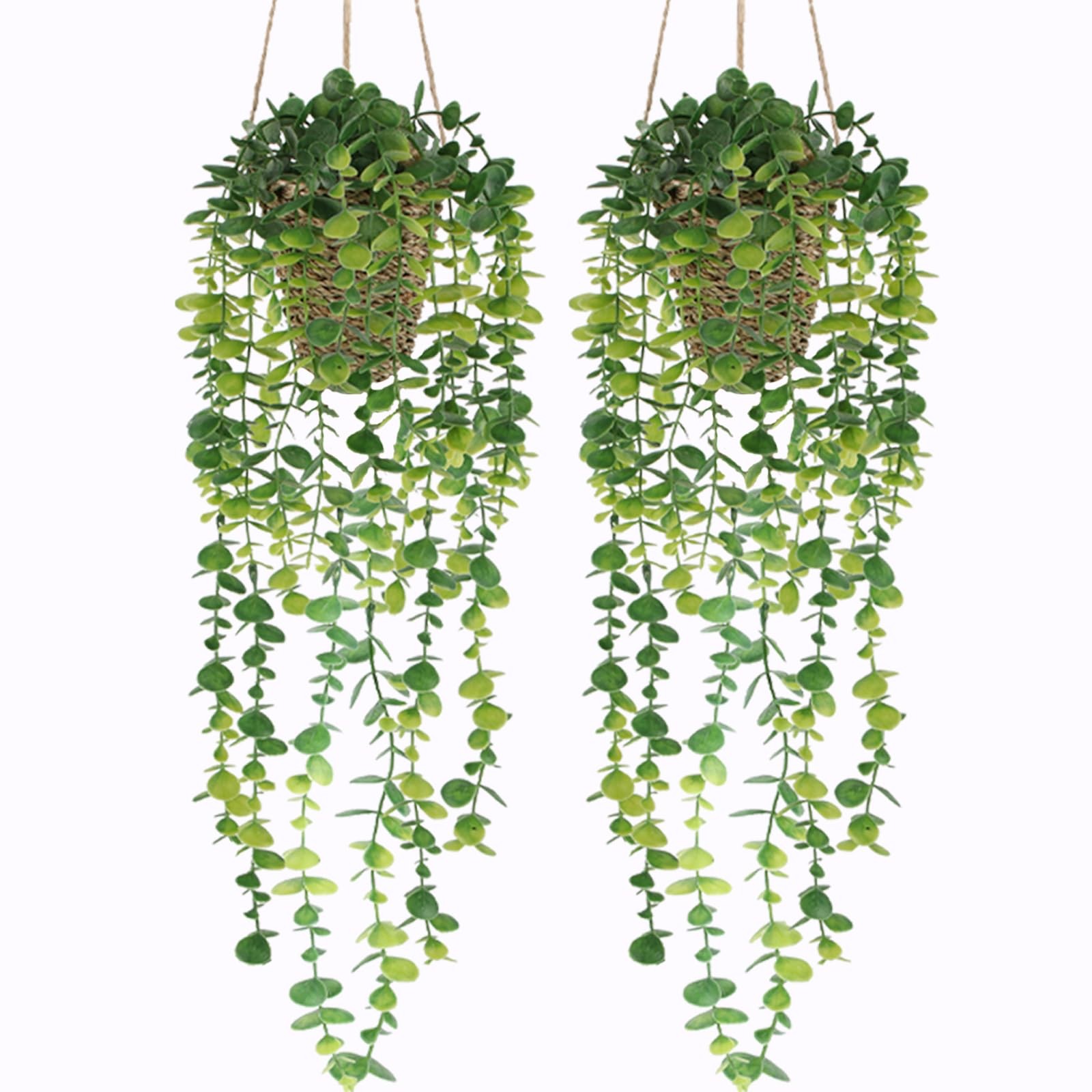 Fake Hanging Plant with Woven Basket, 2 Pack Artificial Hanging Plants, Faux …
