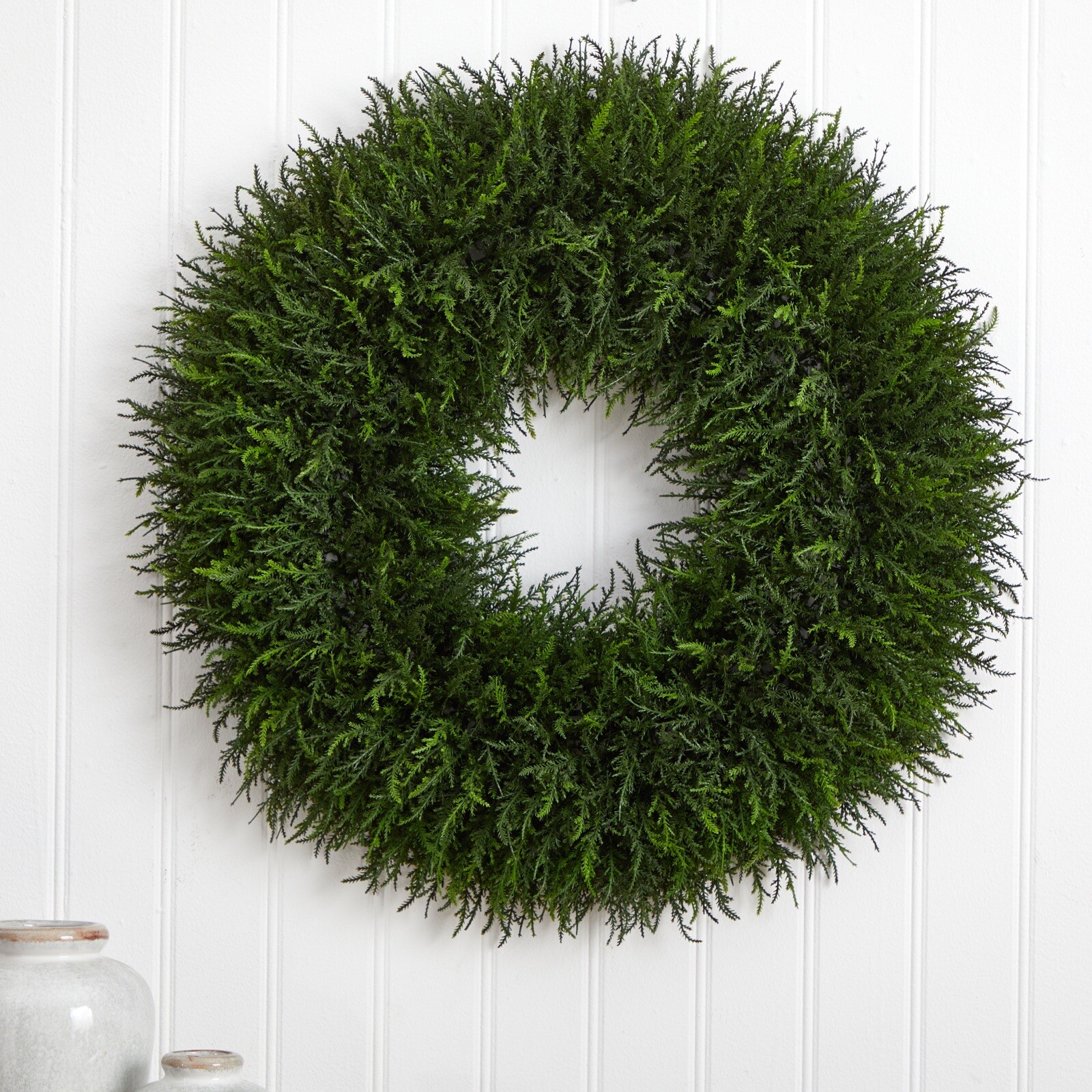 32” Artificial Giant Cedar Wreath Home Door Decor (Indoor/Outdoor). Retail $193