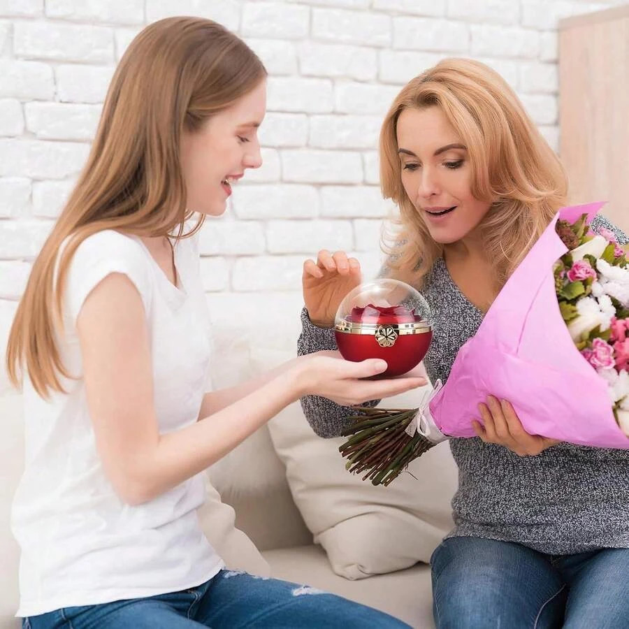 Rotating Preserved Rose Gift Box w/ “I Love You” Necklace