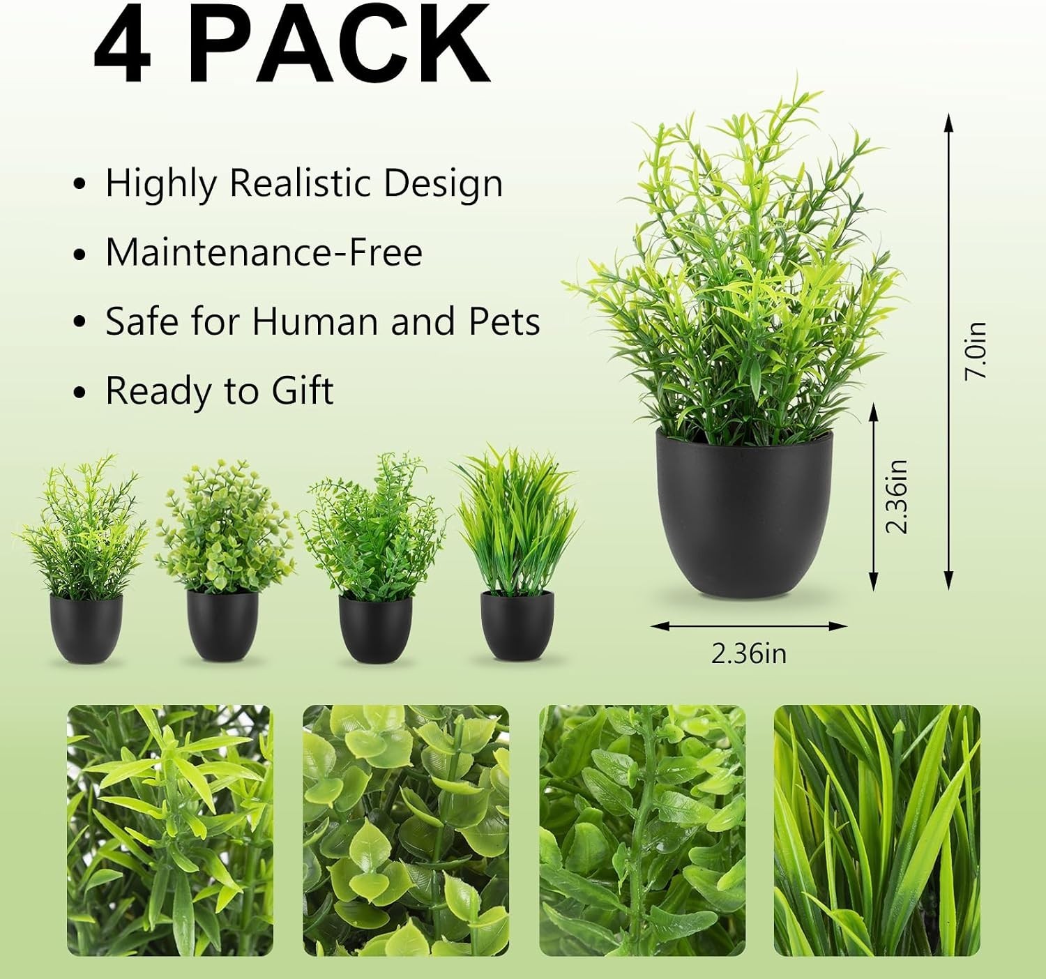 4 Pack Fake Desk Plants Small Faux Plants Mini Potted Artificial Plants for T…