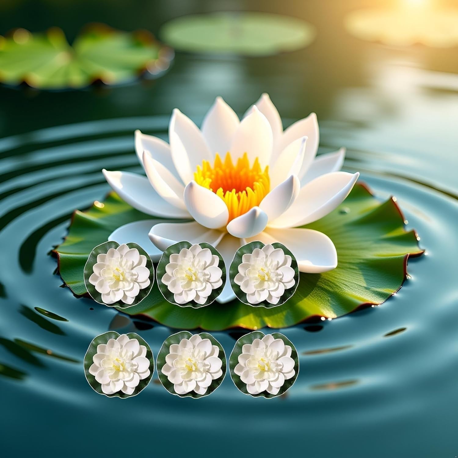 6 Pcs White Artificial Lotus Flowers Large Floating Lotus Flowers Faux Water