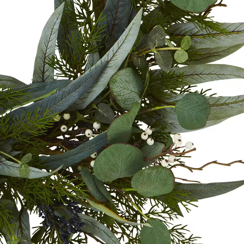24 In. Indoor Eucalyptus and Mixed Greens Artificial Wreath