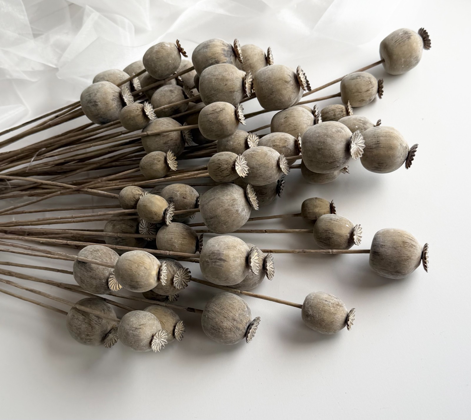 Dried Look Floral Stem Artificial Poppy Faux Stem Faux Flowers Brown
