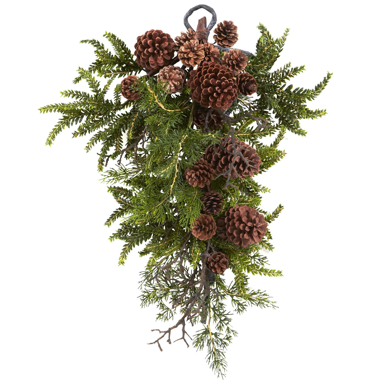 26″ Faux Pine Fronds & Pine Cone Teardrop Shape Home Décor