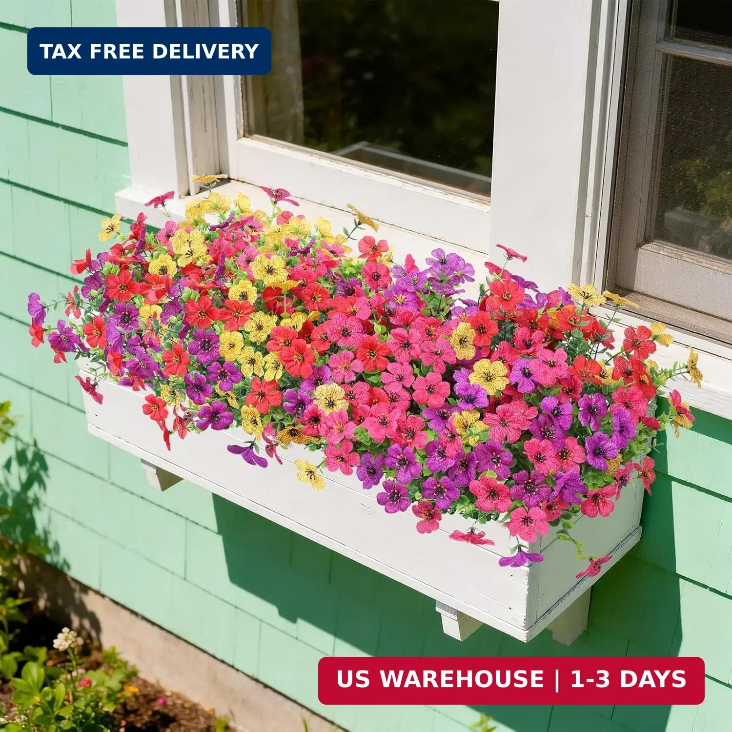 Artificial Fake Flowers Plants for Outdoors, 12 Bundles Multicolor Faux Silk Flo