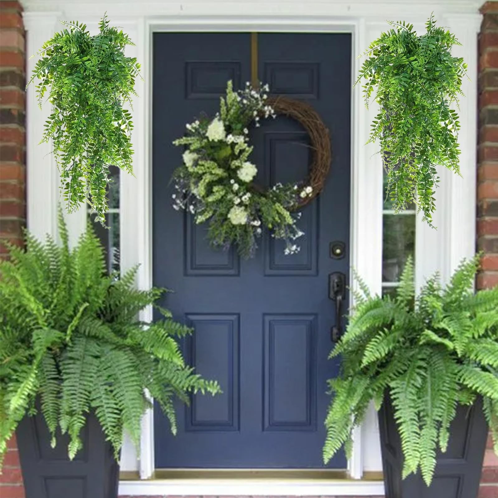 Plastic Plants,Fake Hanging Plants Ferns,Small Outdoor Faux Plant,4 PCS