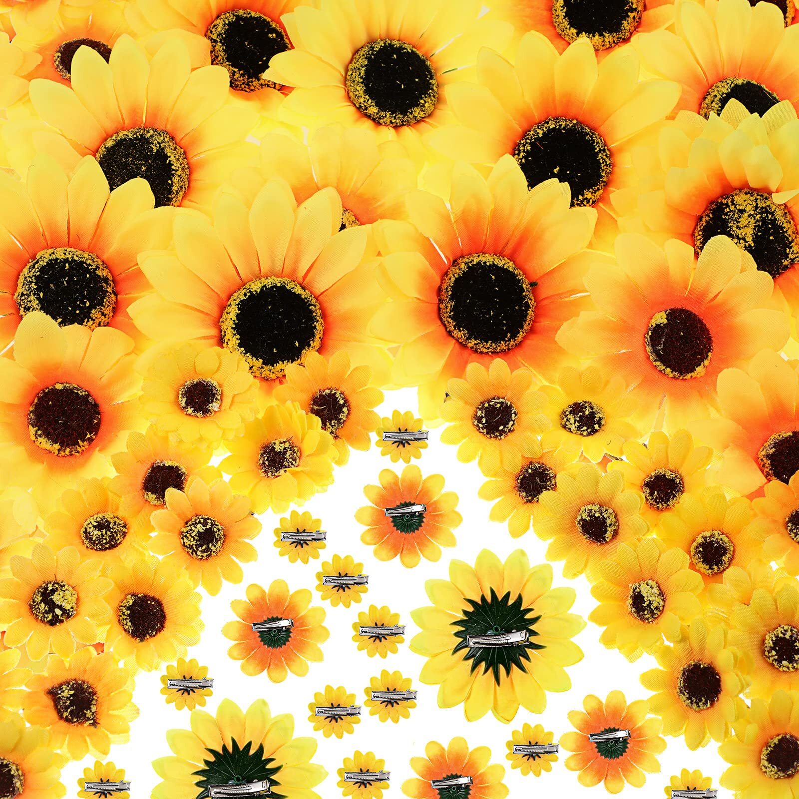 Clip On Sunflowers 100pcs Artificial Heads 3.7/3/1.6″ DIY Wedding Yellow