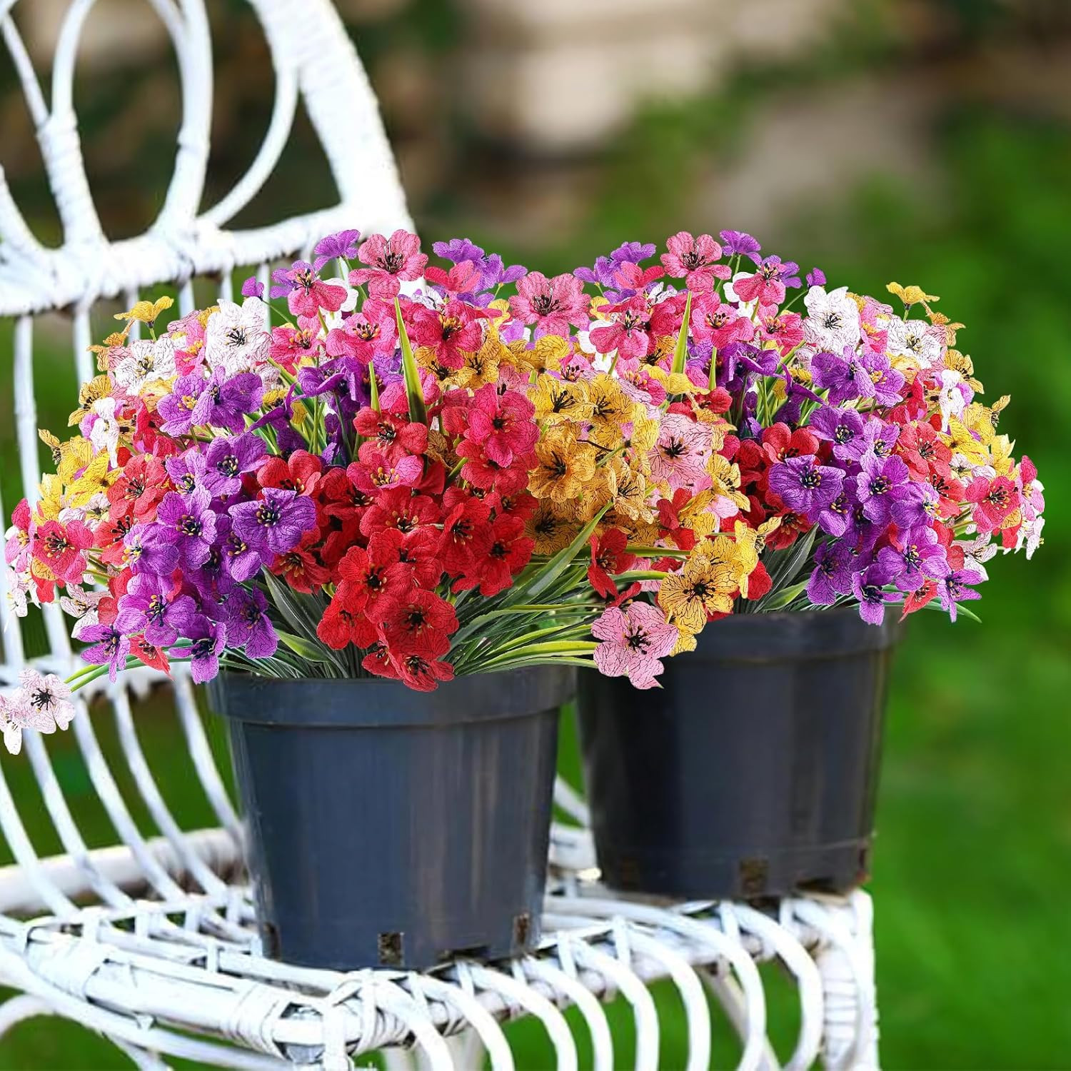 24 Bundles Artificial Flowers for Outdoor,No Fade Fake Plastic Flowers Faux Plan